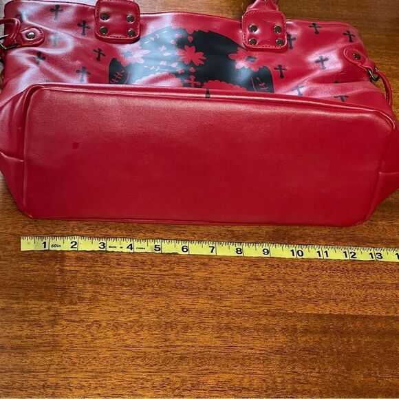 Banned Apparel Large Skull Tote Bag Purse Red With Black Details Goth - Picture 15 of 15